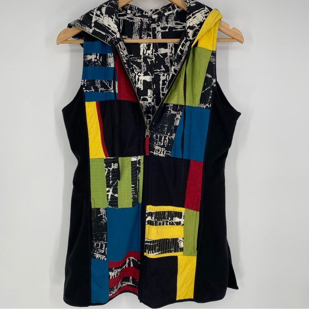 Parsley &‎ Sage Vest Quilted Reversible Lagenlook Artsy Art To Wear Colorblock S